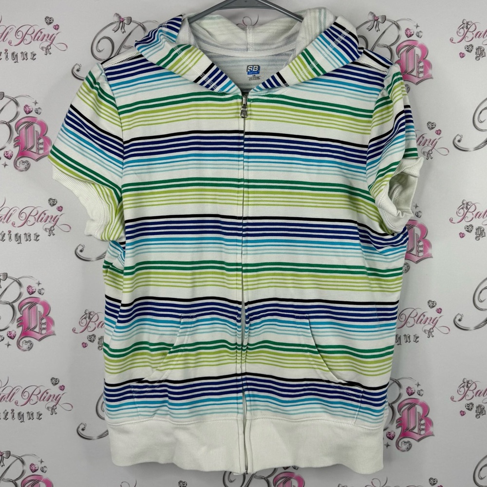SJB ACTIVE tshirt sweater zip up striped blue green white Striped Hoodie